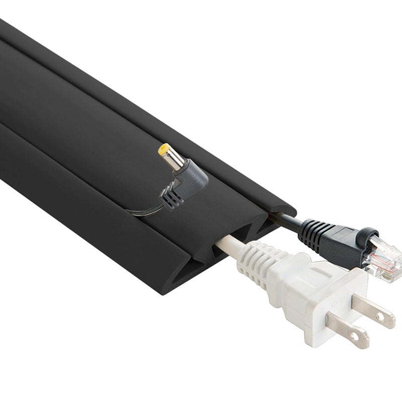 UT Wire 3-Channel Cord Protector & Concealer for Floor - 5 FT - Black - Image 1